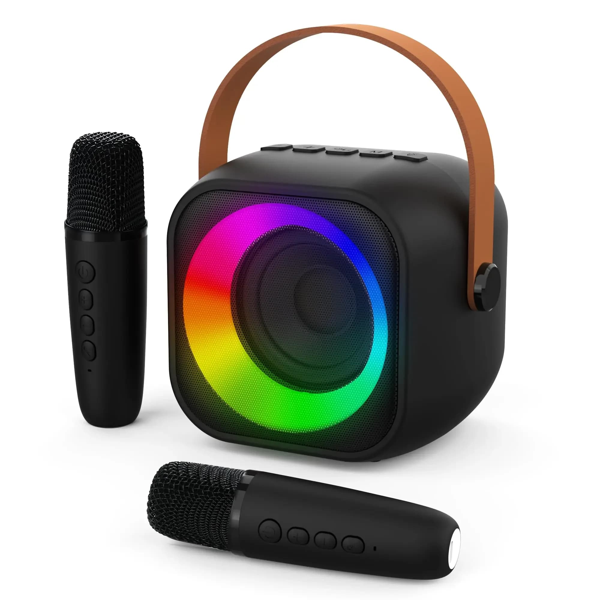 Haomuren Mini macchina per karaoke Bluetooth per bambini Altoparlanti karaoke portatili con 2 microfoni wireless per canto domestico K12