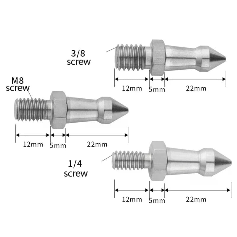 1/4 3/8 Tripod Spike M8 Inch Camera Monopod Feet Screw Fixed Shooting Replacement Photography Accessories Stainless Steel