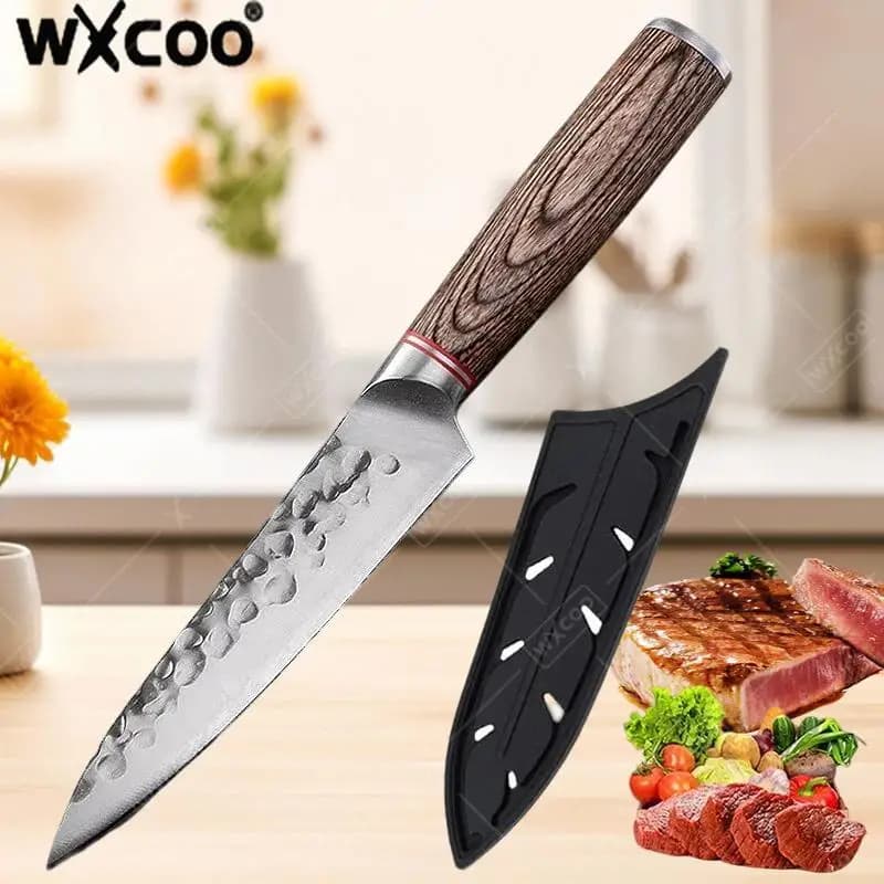 WXCOO 5.5 Inch Kitchen Knife Handmade forged Knives Stainless Steel Butcher Mannaia with lid Multifunctional Bone Knife