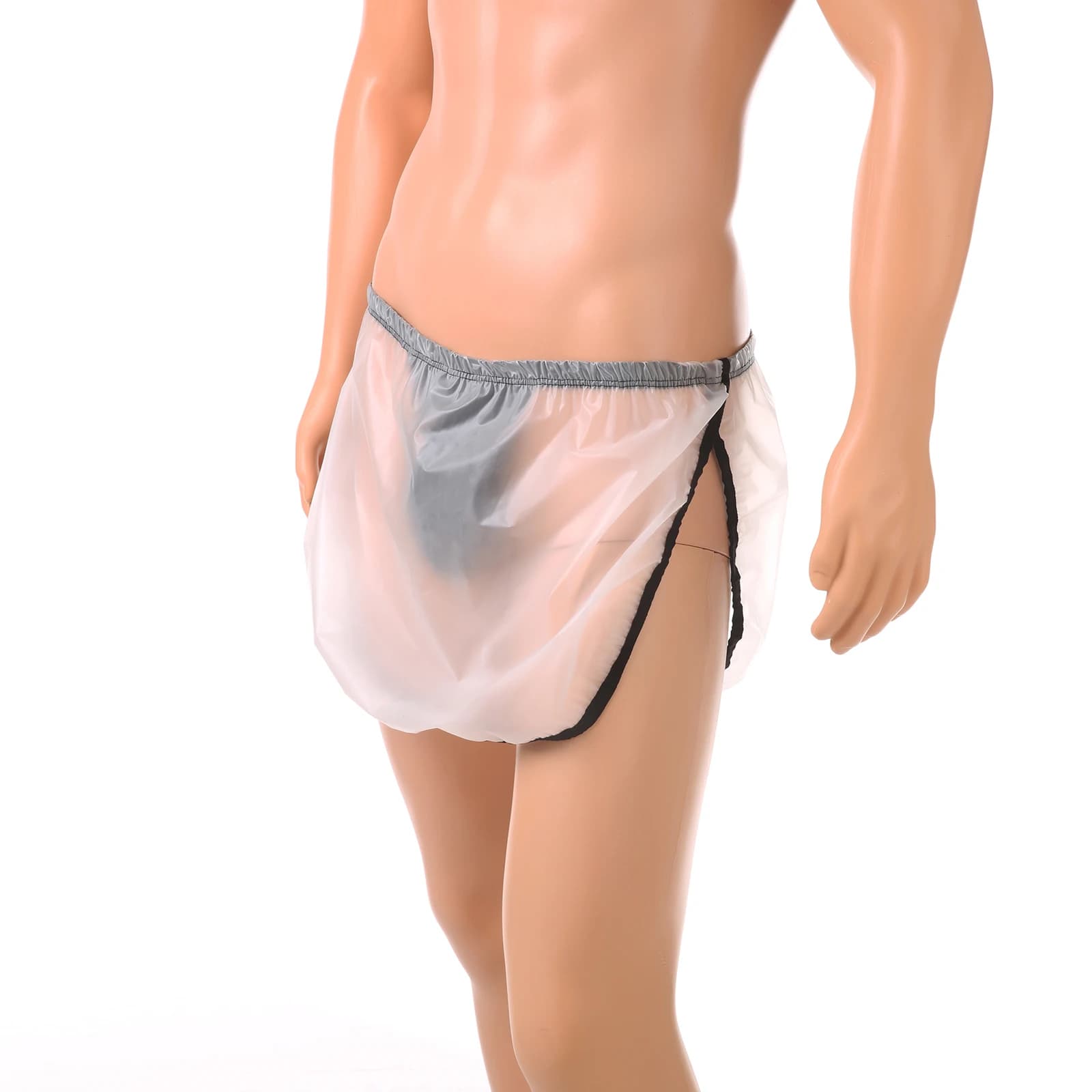 Pantaloncini da pigiama da uomo sexy Pantaloni corti Indumenti da notte da uomo 2 in 1 Pantaloni da notte con spacco laterale in PVC trasparente Perizoma interno perizoma pijama