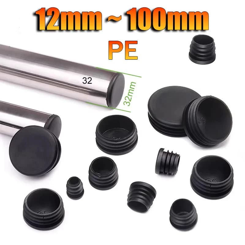 Tappo Cilindrico Nero in Plastica per Tubi, Inserti di Chiusura, Tappi di Protezione 12~100mm per Gambe di Sedie, Tubi e Condotti