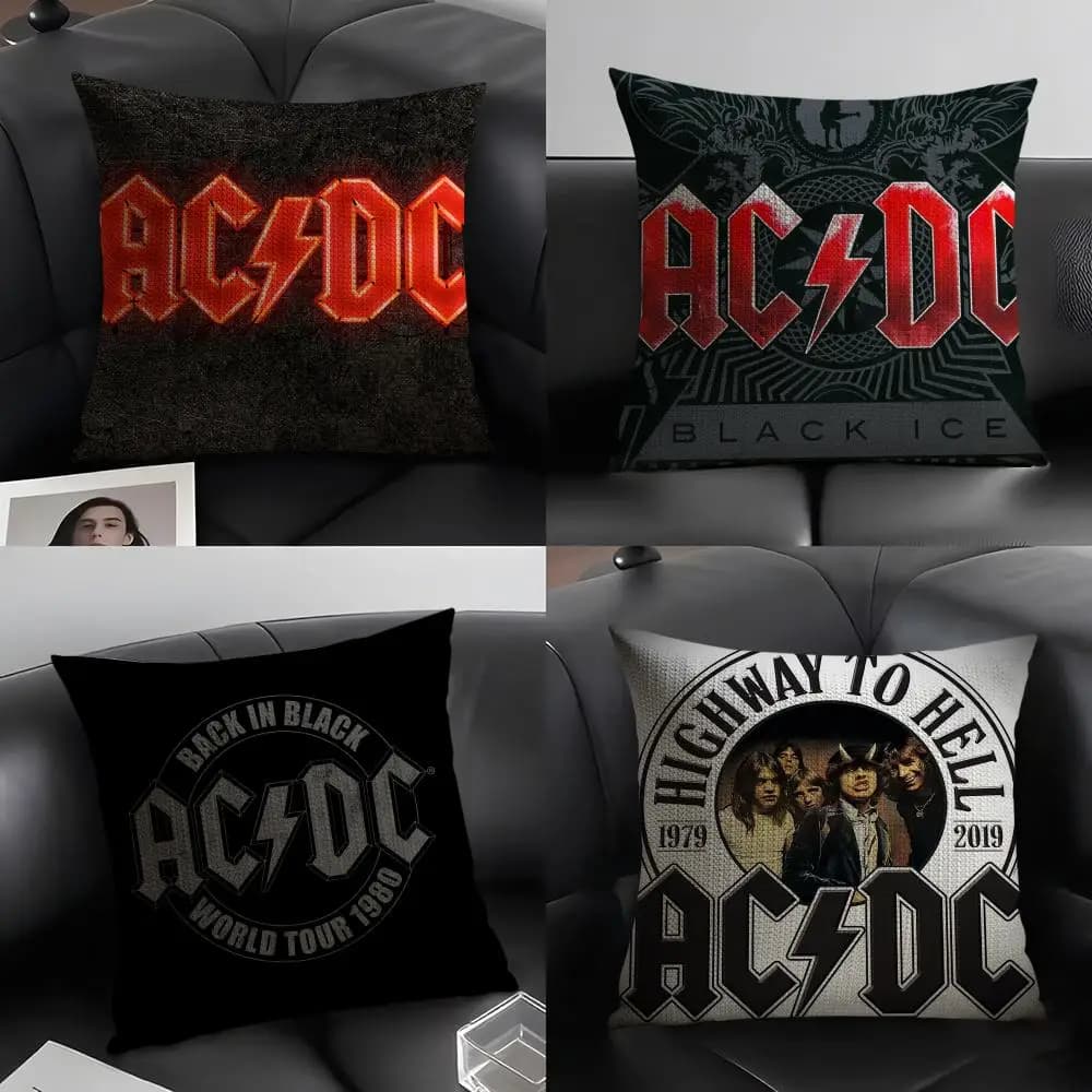 Fodere per cuscini in lino Rock Band A-AC D-DC per divano decorativo, cuscini per la casa, fodere per cuscini per auto e sedie