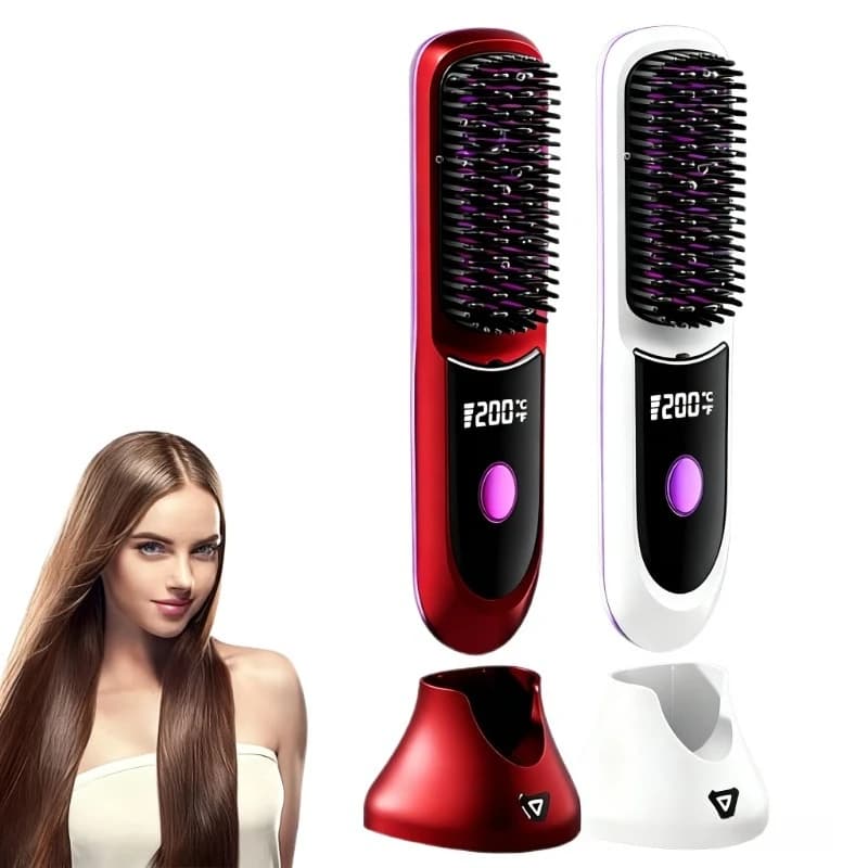 Portable Hair Straightener Cordless Comb with Negative Ion 7400mAh Fast Heating Rechargeable Brush for Straightening and Curling