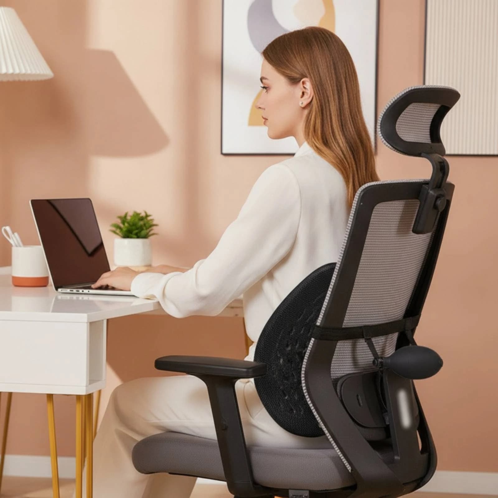 Lumbar Support Cushion Mesh Lumbar Support Pillow Backrest Cushion with Strap Supportive Comfortable for Office Workers