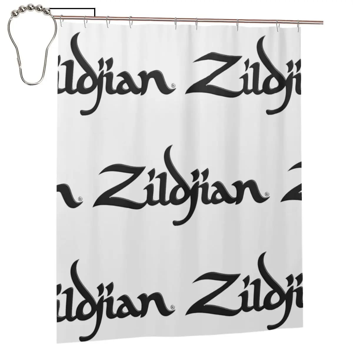 Tenda da doccia Zildjian Drums con motivi musicali, batteria, piatti e percussioni, in poliestere impermeabile, per bagno, con ganci