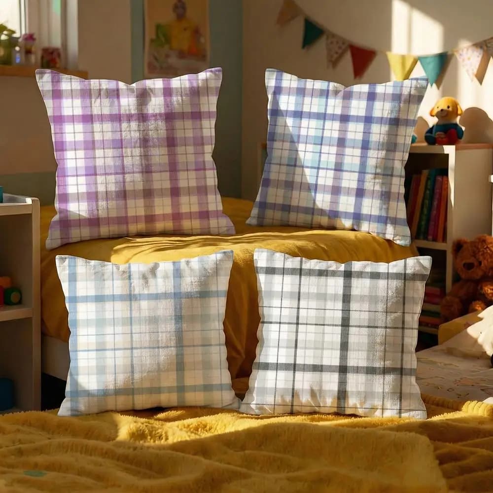 Set di 4 fodere per cuscini con motivo a quadri, decorative in peluche corto per divano, morbide, 50x50 cm