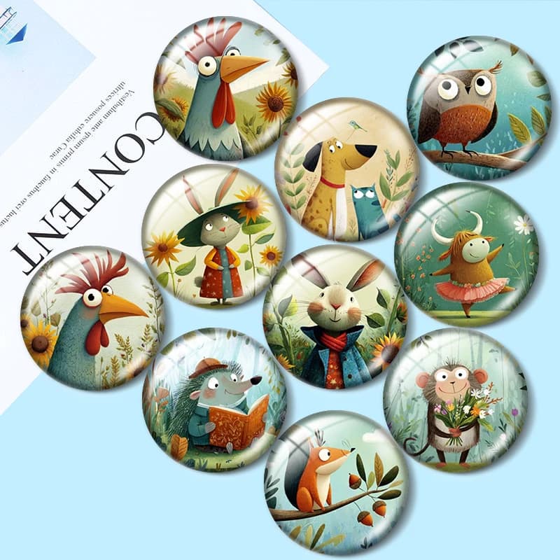 Cabochon in vetro con animali carini in acquerello 12/18/20/25mm per bracciali, ciondoli, anelli, orecchini e componenti per la creazione di gioielli
