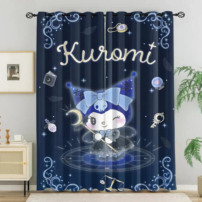 Tende oscuranti Hello Kitty con stampa a quadri viola, 2 pannelli con occhielli, in poliestere termoisolante, per la cameretta dei bambini e l'arredamento del soggiorno