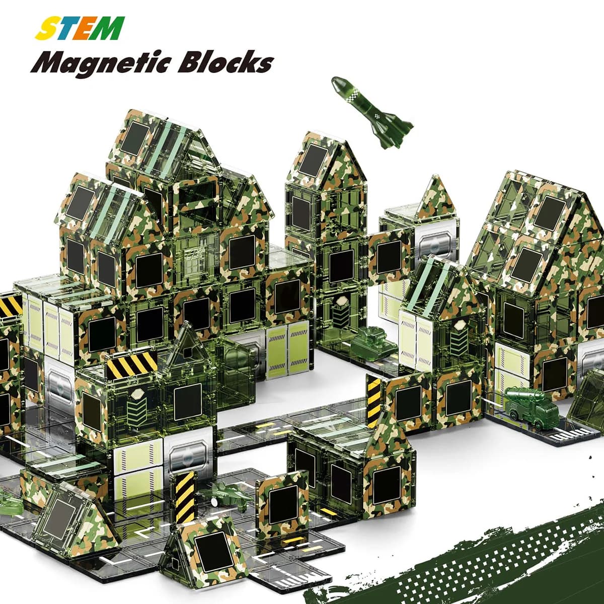 Blocchi Magnetici di Grandi Dimensioni, Piastrelle Magnetiche Creative a Tema Militare, Giocattoli Educativi Montessori STEM, Regalo per Bambini e Ragazzi