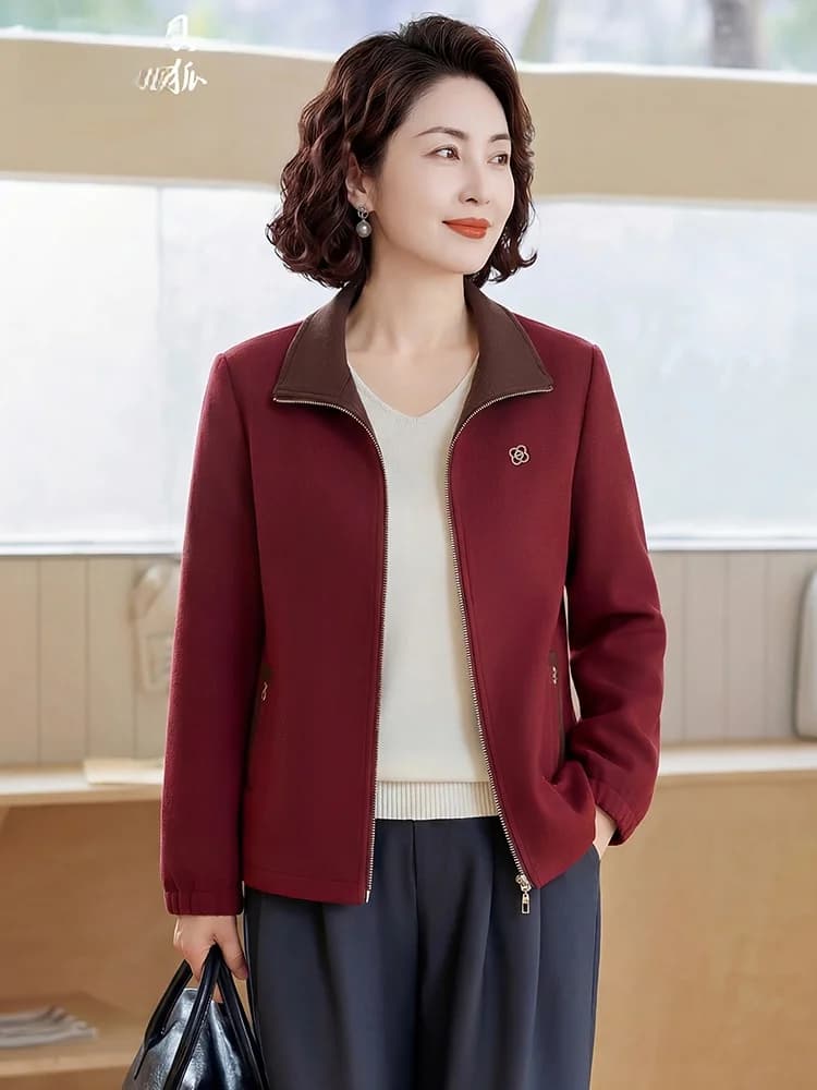 Elegant Casual Design Women's Jacket Turn-down Collar Mommy Clothes Cotton Polyester Zipper Closure Standard Fit Spring Outer...