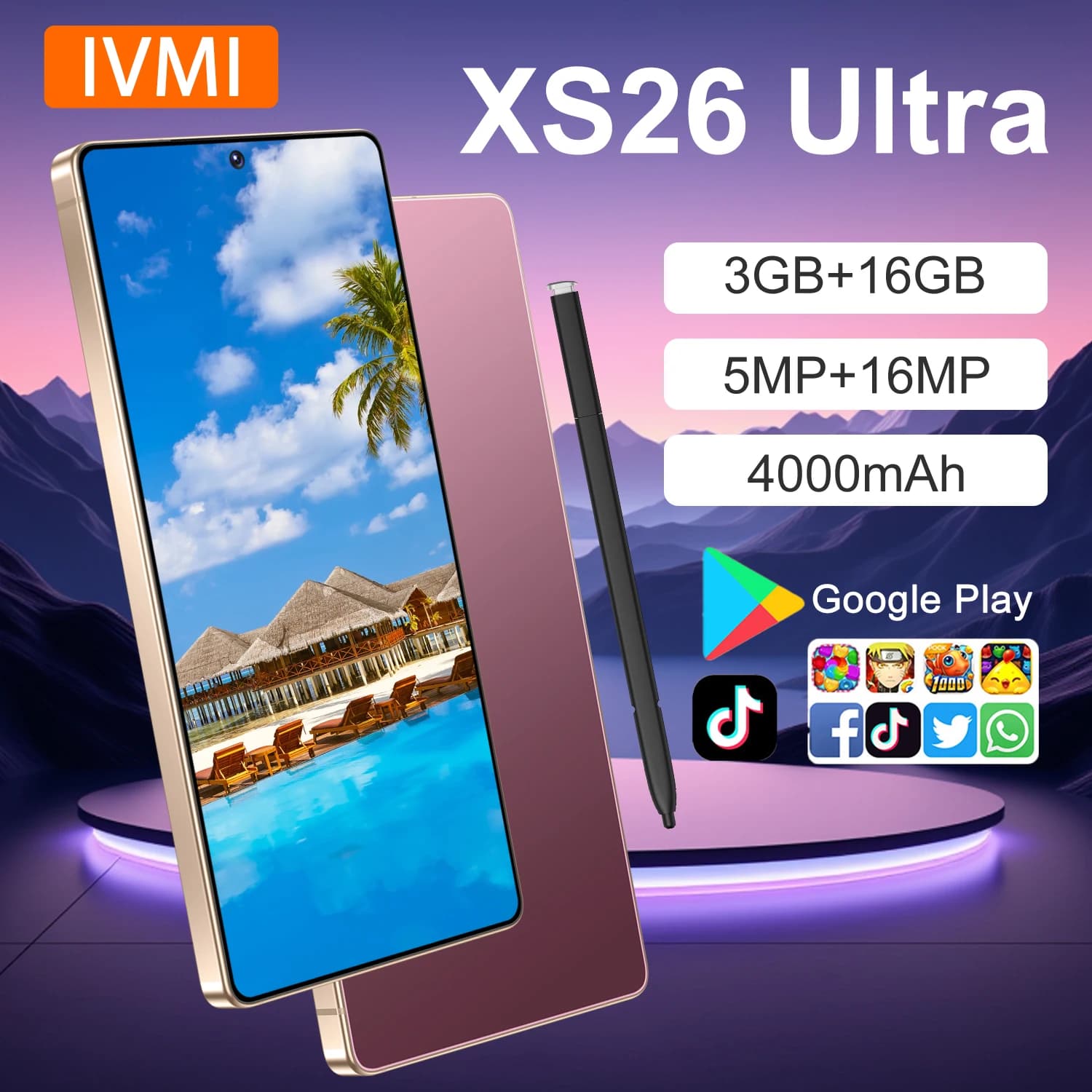 IVMI XS26 Ultra Smartphone Android 3GB+16GB 6.9'' Dual SIM GPS Face Unlock 4G Network WIFI Google Play Store Mobile Phones