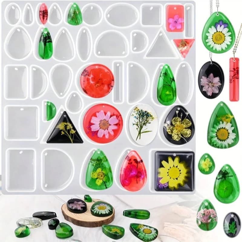Various forms of jewellery Silicone epoxy resin molds for resin casting Make from you Earrings hanging with precious stones Necklaces Jewelry production