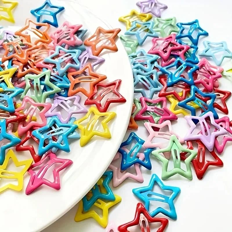 50pcs/100pcs Cute Hollow Star Hair Clips Vibrant Colorful Snap Design Perfect for Styling and Makeup Ideal ' Gift Holiday Gift