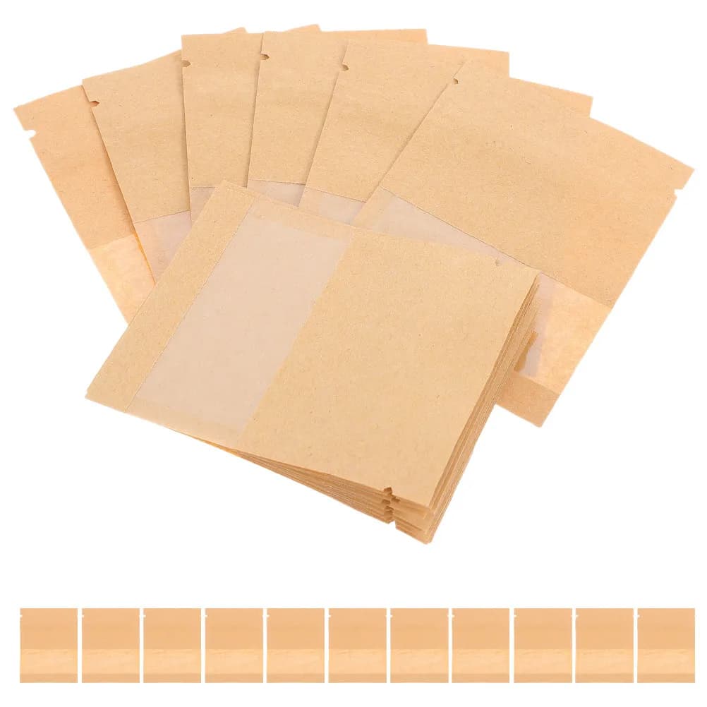 100Pcs Reusable Kraft Seed Envelopes with Clear Viewing Window Compact Sealable Paper Envelopes for Vegetable Flower Seeds
