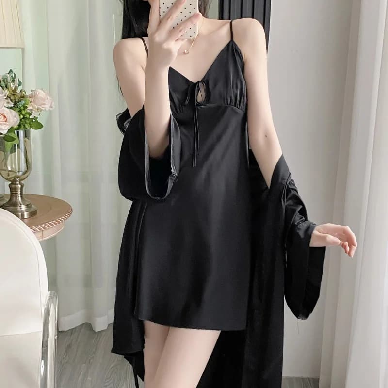 Twinset femminile Robe Set Sleepwear Primavera Estate Kimono Abito Accappatoio Sexy Camicia da notte in pizzo Lingerie Casual Rayon Abito da casa Pigiama