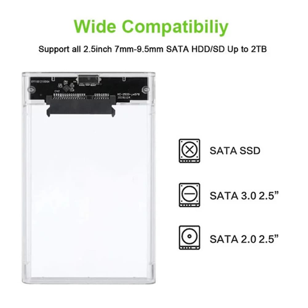 Custodia per Disco Rigido Trasparente da 2,5 Pollici, Porta Seriale SATA, Case Esterno USB 3.0 Plug and Play per Computer Portatile