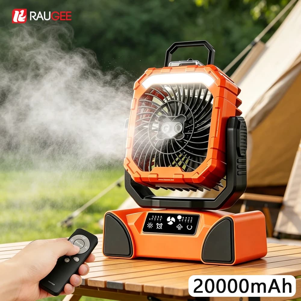 Ventilatore da Campeggio Ricaricabile 20000mAh con Luce, Telecomando, Nebulizzatore e Umidificatore per Tenda