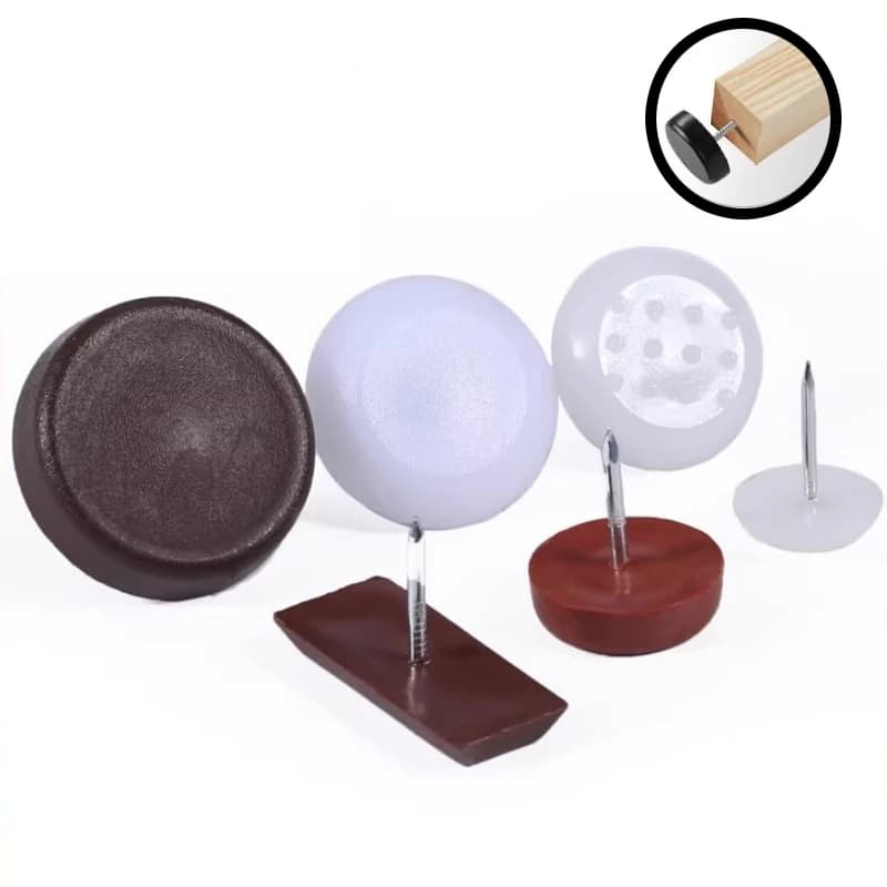 Piedini per Mobili Adesivi o con Vite, Pattini Antiscivolo Rotondi da 16/18mm, Protezioni per Gambe di Sedie e Tavoli in PVC Bianco/Marrone