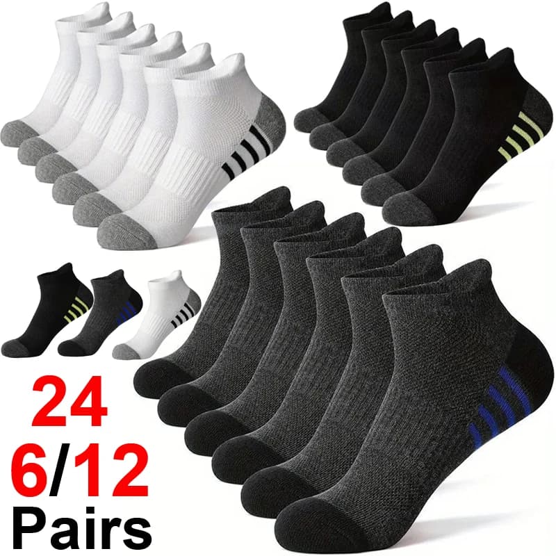 6/12Pairs High Quality Men's Sports Socks Outdoor Leisure Black White Breathable comfortable Short Socks Man