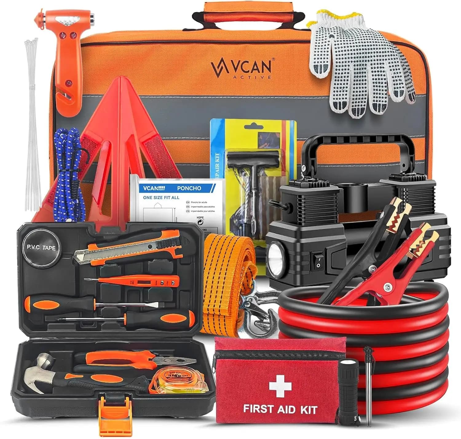Kit di emergenza per auto con compressore d'aria, cavi jumper, forniture di pronto soccorso – Strumento di sicurezza portatile per tutti