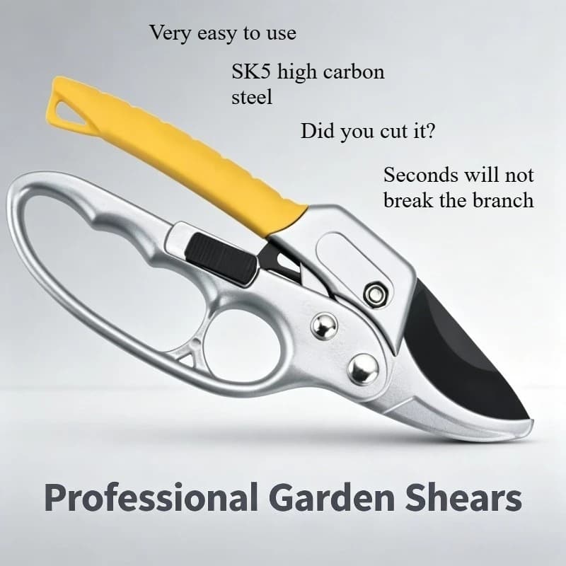 8" Ratchet Pruning Shears, 3-Stage Labor-Saving Trimmer, Dual Loop Handle, Anti-Rust Blade Safety Lock for Weak Hands Garden Use
