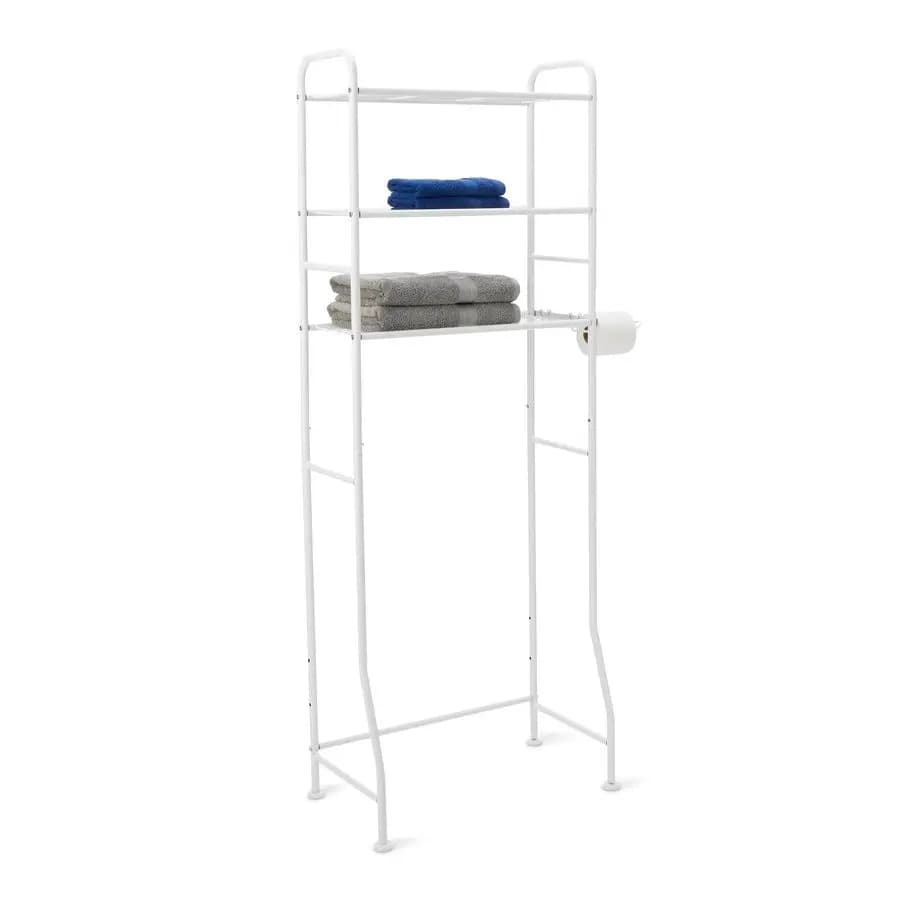 Organizzatore da Bagno a 3 Ripiani Basics da Posizionare Sopra il WC con Portarotoli, Bianco