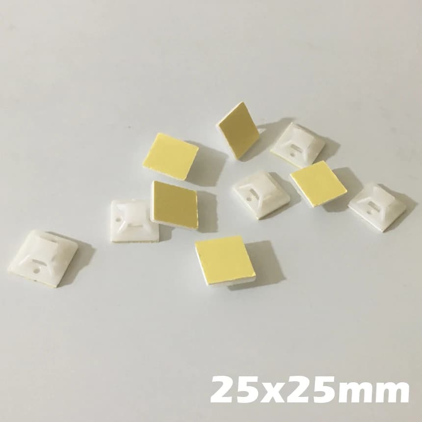 100 pz 25x25mm 25*25 Bianco Nero Nylong Quadrato di Plastica Giallo Filo Autoadesivo Zip Supporto Fisso Fascetta del Cavo Base di Montaggio