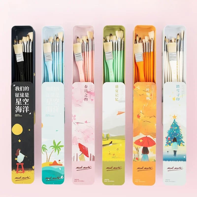 10 Iron Box Acrylic Gouache Oil Paint Brush Set Bristle Color Nylon Hair Fan-shaped Flat Round Peak Art Student Paint Brush