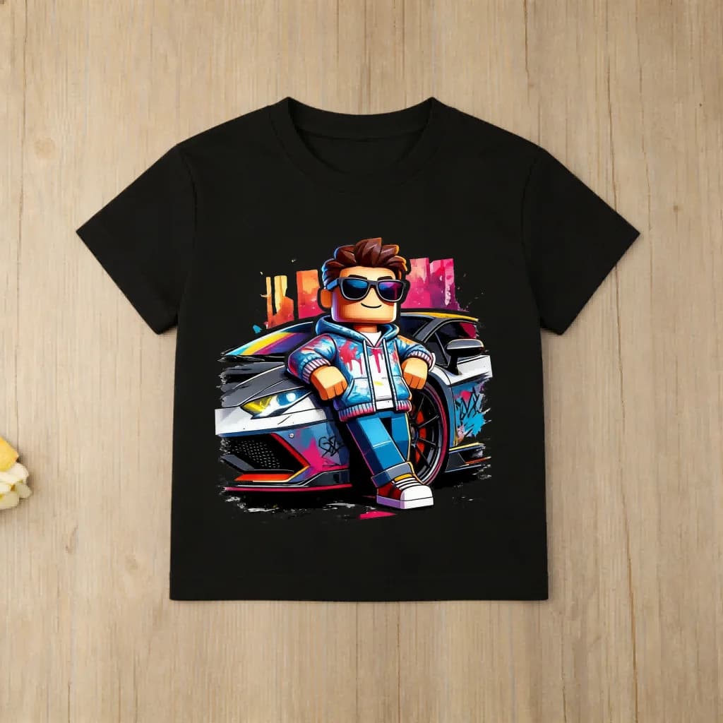 Roblox Kids Gamer T-Shirt, Cute Cartoon Print Tee for Boys Girls, Soft Cotton Casual Children's Shirt