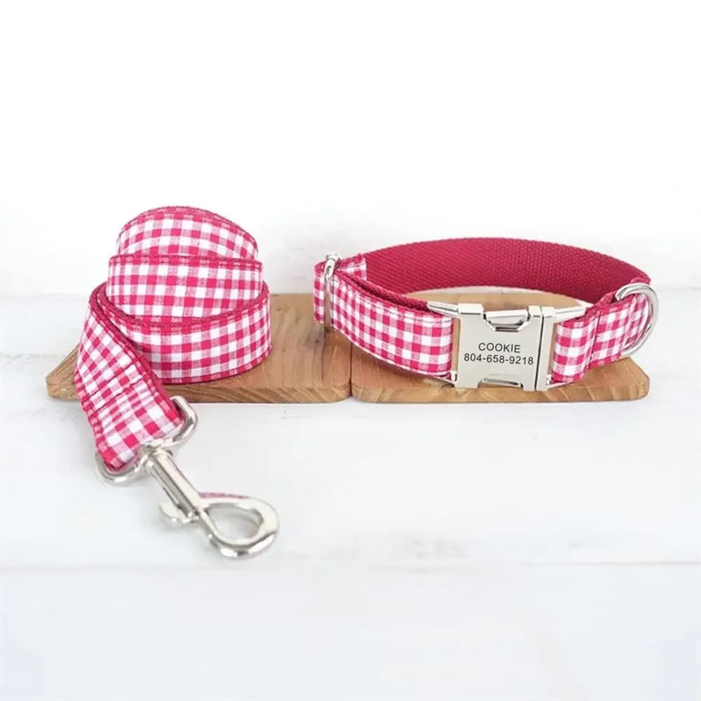 Collare per animali domestici personalizzato Targhetta identificativa personalizzata Tag regolabile Collari per cani gatto scozzesi bianchi rossi Guinzaglio di piombo