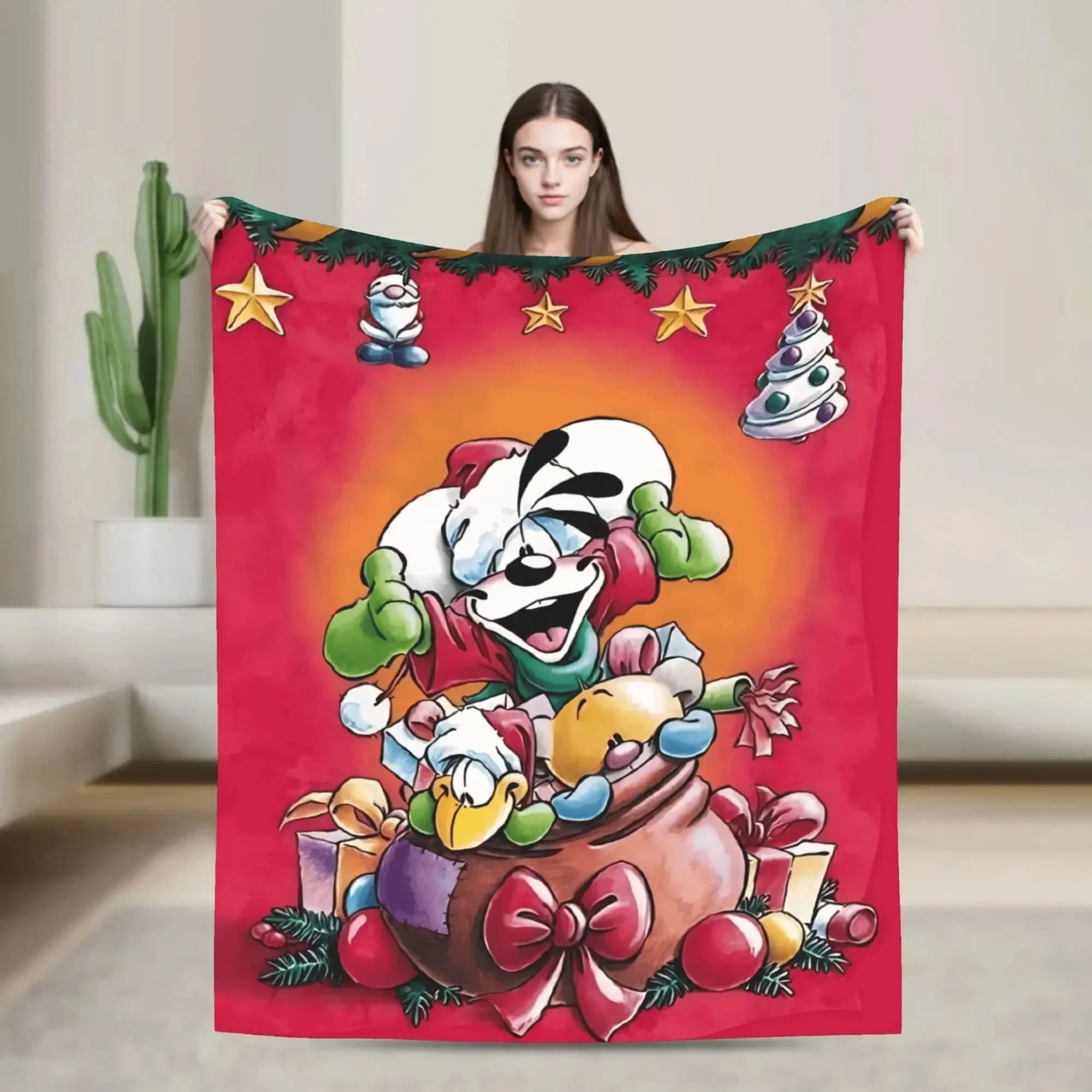 Covered in Flannel with Drawings Cartoon Diddl, Soft and Hot Cover for Sofa, Bed and Travel, Funny Bed