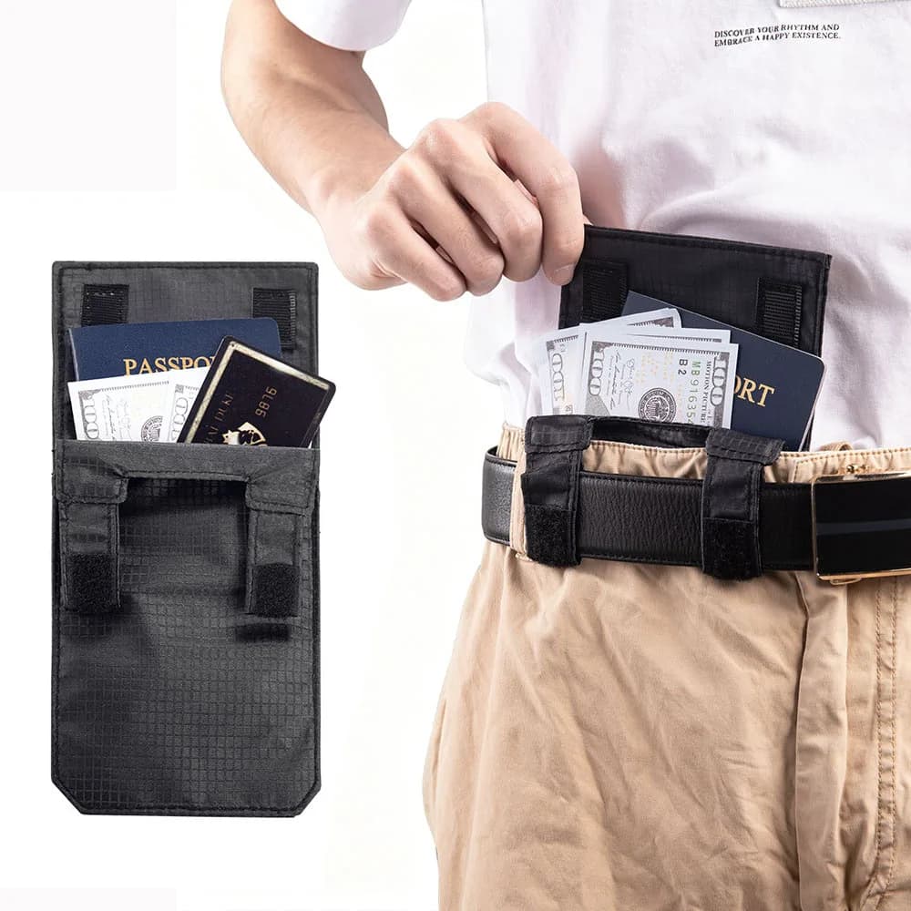 Portamonete Pieghevole Nascosto con Chiusura a Strappo, Borsa da Cintura da Viaggio per Donna/Uomo, Piccolo Portafoglio per Carte di Credito, Documenti, Contanti e Passaporto