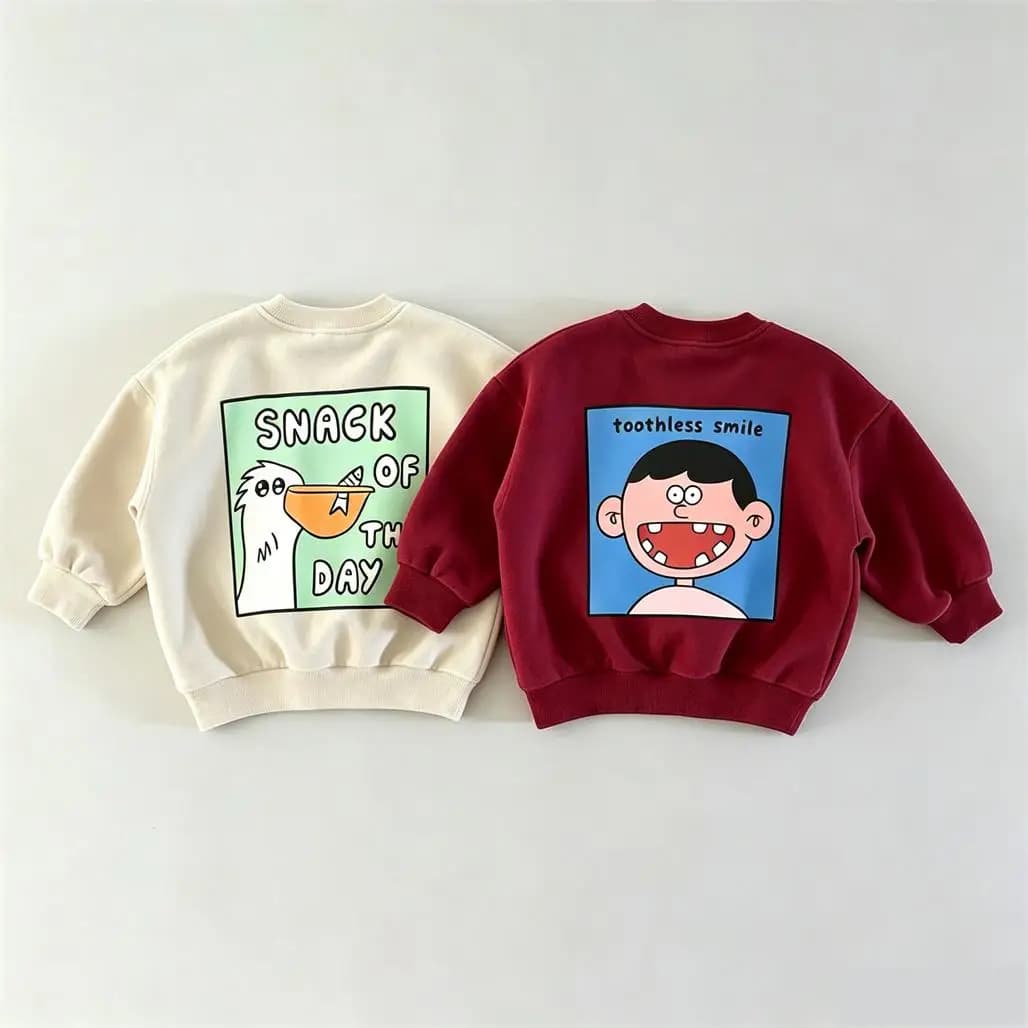 Double-side Print Hoodie Children Spring Autumn Wear Long-sleeved Tops Loose Casual Sports Clothes Toddler Crewneck Sweatshirts