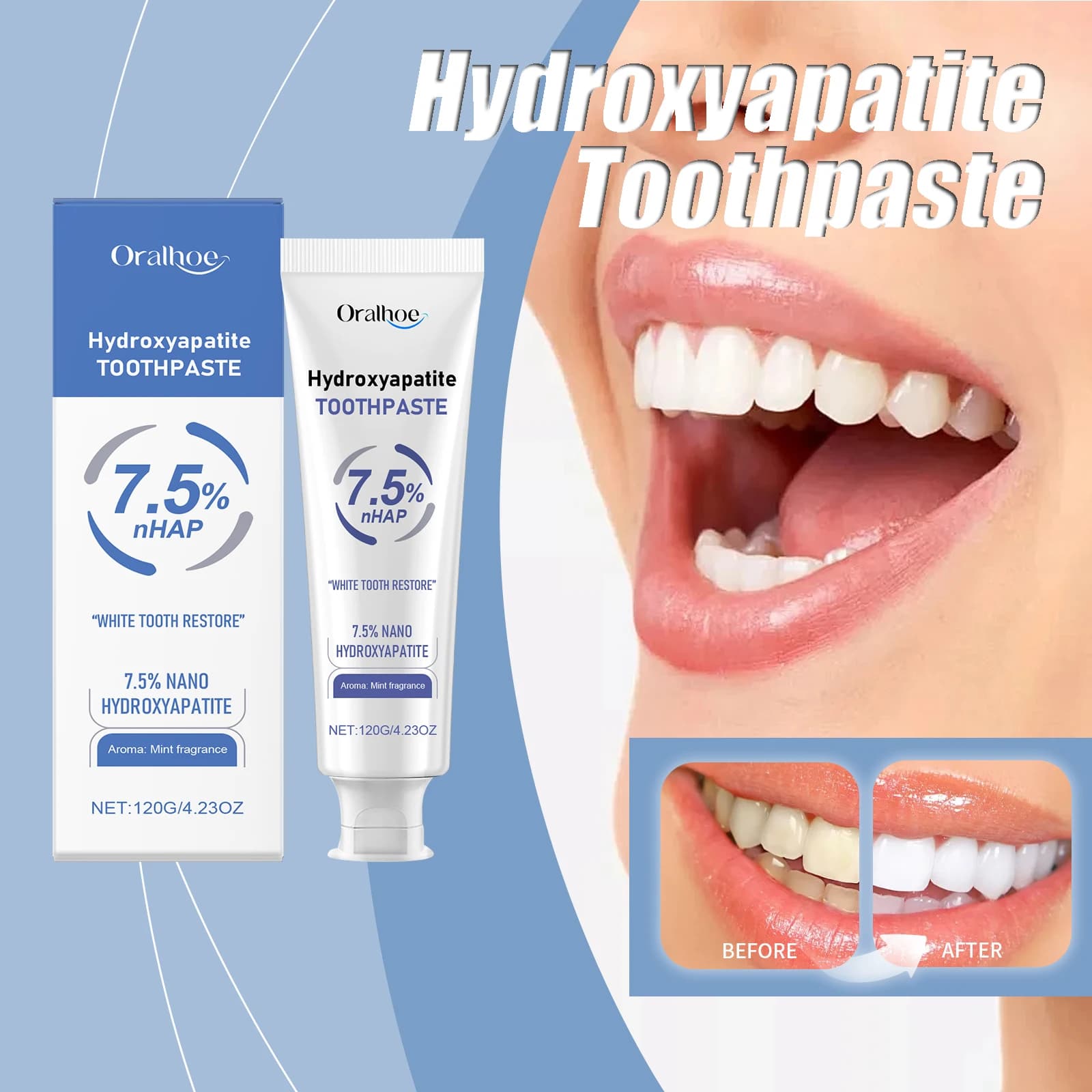 Idroxyapatite Dentifricio Rimozione del Calcolo Dentale Migliora l'alito cattivo Prevenire la Carie Menta Alito fresco Sbiancamento Dei Denti in Polvere