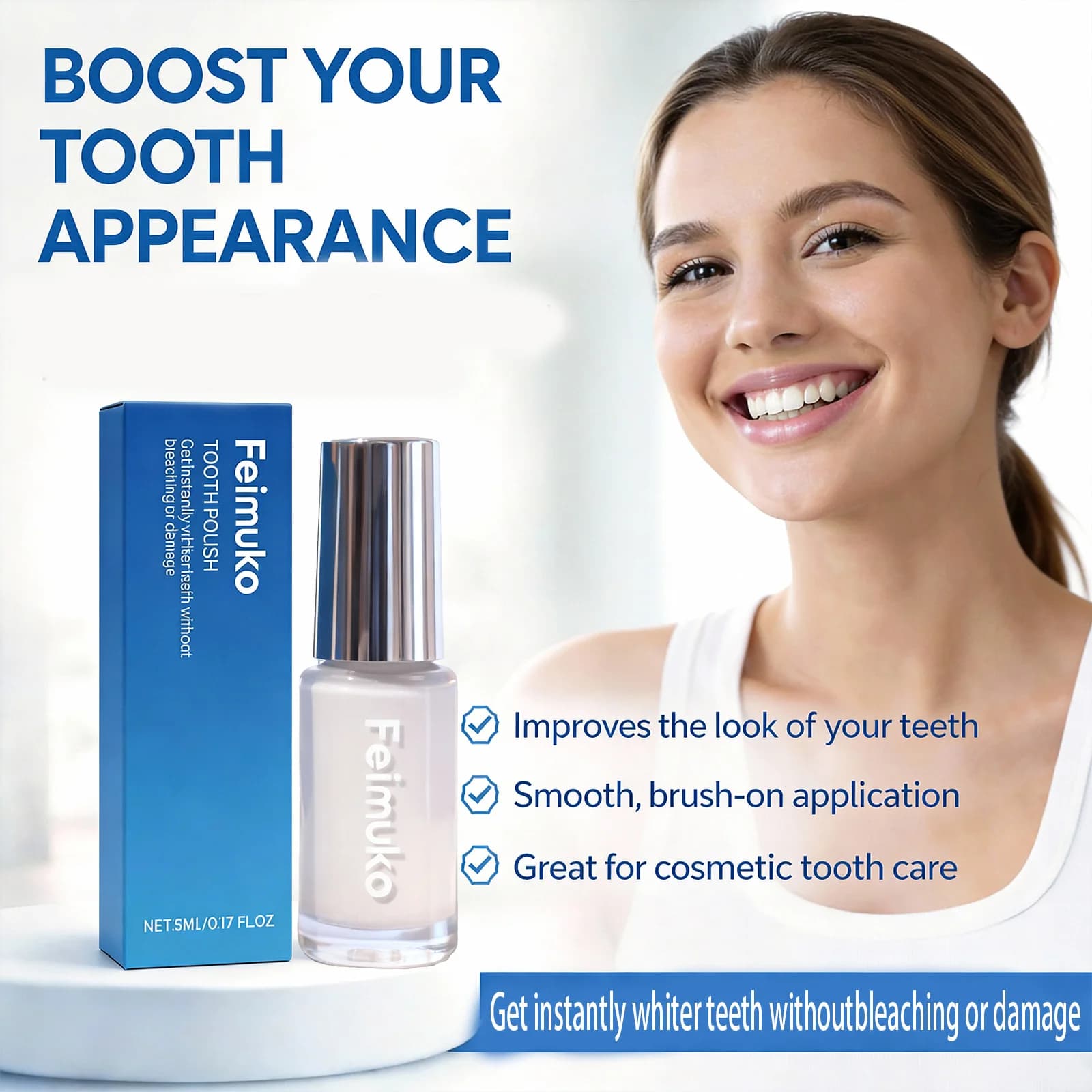 Glossy Tooth Whitener for Tooth, Cosmetic Liquid Cleansing Macchie and Tartarus, Reduces Odors, Improves Tooth Appearance, Formula to Apply with Brush, Oral Care