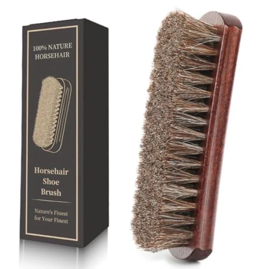 100% 7in Horsehair Shoe Brush Horse Hair Brush for Leather Boots Cleaning Polishing Buffing Shining Professional Shoe Shine Bru