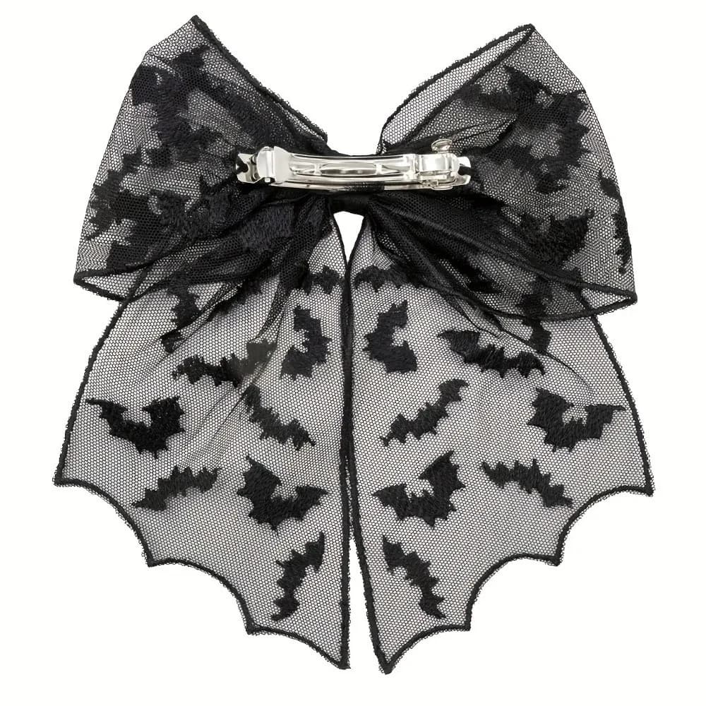 Fermaglio per capelli creativo a forma di stella e ragnatela, con velo a testa di pipistrello, nero gotico, per Halloween e Cosplay