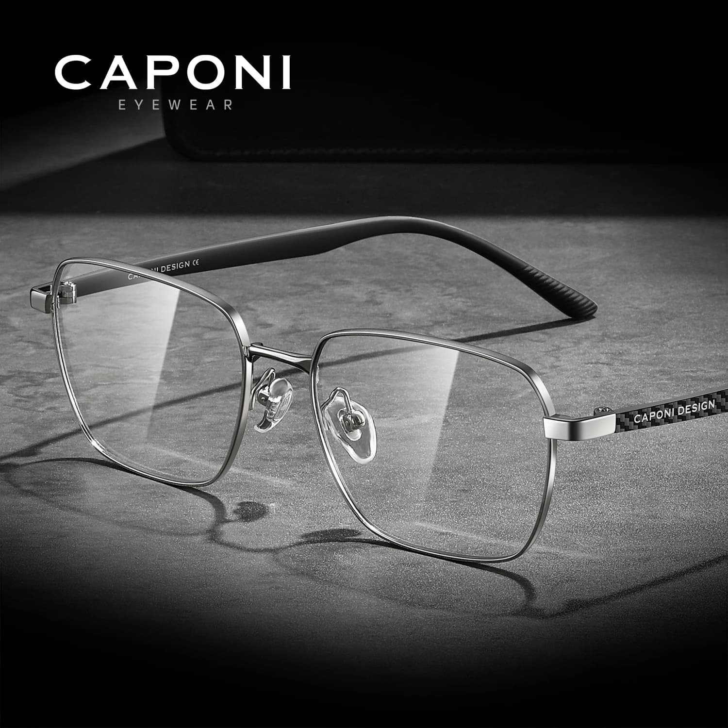 CAPONI Original Men Glasses Frame Carbon Fiber Light Weight Computer Anti Blue Ray Glasses Photochromic Gray Eyes Glasses J35622