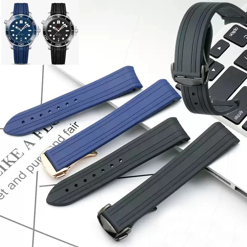 Strap for Omega Seamaster 300 150 600 for MoonSwatch Curved End Silicone Watch Band Diving Sport Folding Buckle Bracelet 20mm