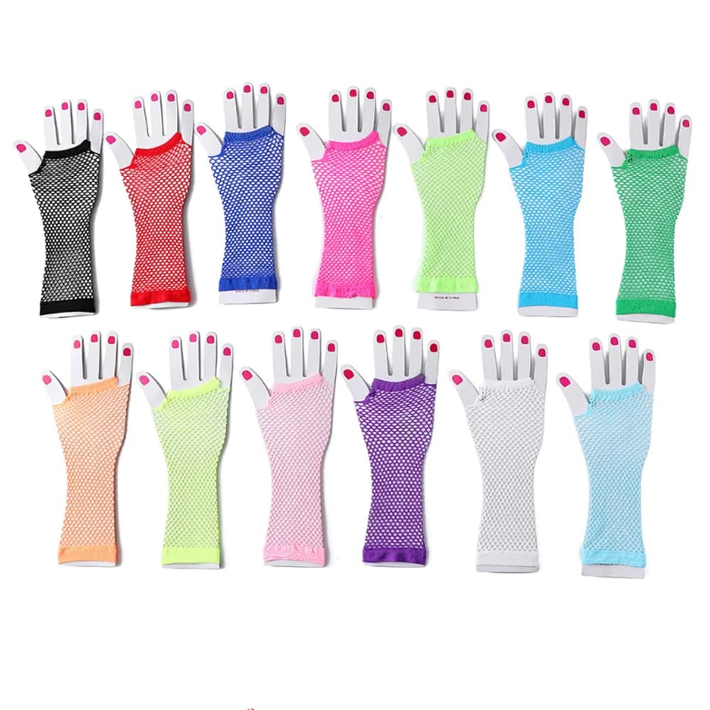 Fashion Solid Color Fishing Net Gloves Long Punk Mesh Gloves Fingerless Half Finger Long Gloves Nightclub Sexy Gloves