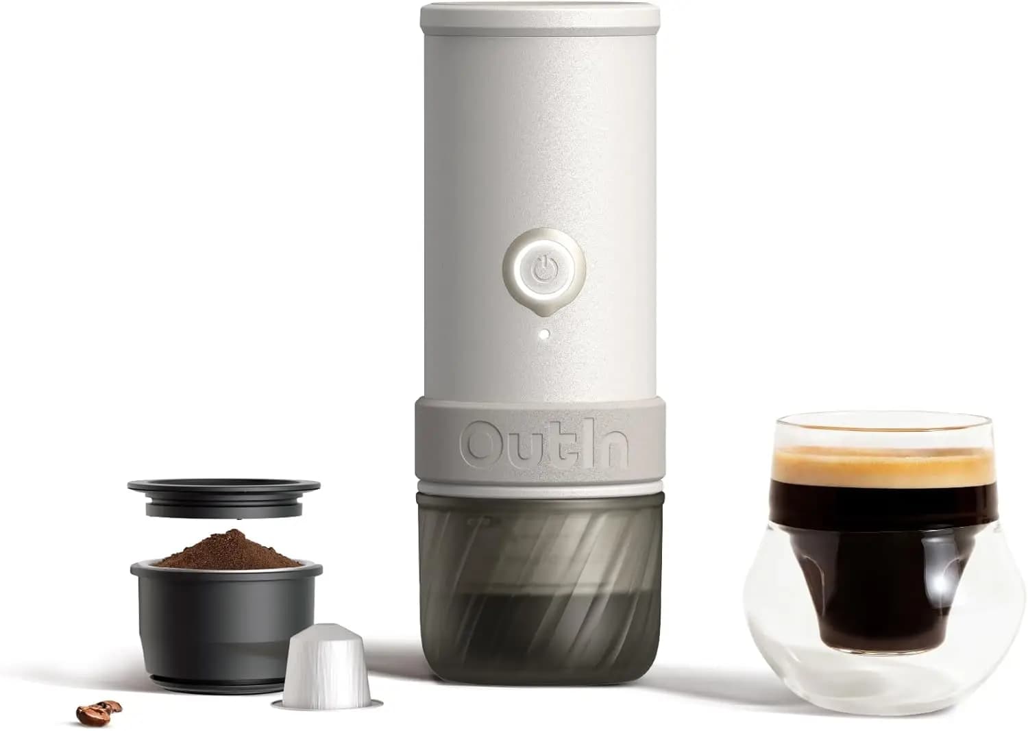 Mini Macchina per Espresso Portatile, Caffettiera da Campeggio, Autoriscaldante, per Caffè Macinato e Capsule NS, Ricaricabile USB-C, Formato da Viaggio