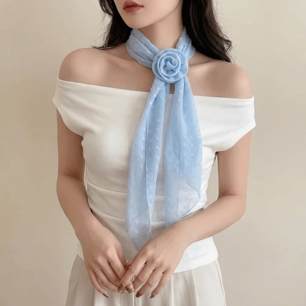 Detachable Bow Ties Polka Dots Scarf Thin Narrow Flower Long Silk Scarf Korean Style Wrap Long Ribbon Scarves Female
