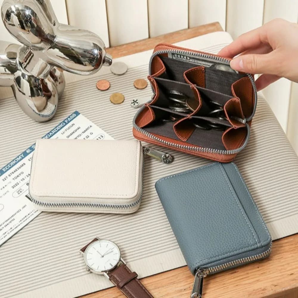 Mini portafogli da donna Porta biglietti da visita Porta carte con cerniera Portamonete per studentesse Portamonete in pelle PU