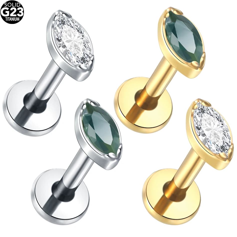 1Pc/5Pcs Titanium Cartilage Earrings Flat Back Tragus Helix Conch Internally Threaded Labret CZ Earrings Piercing for Women
