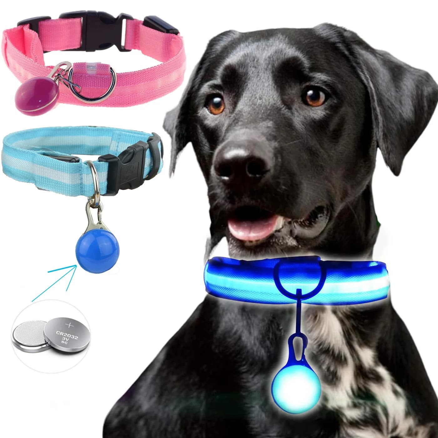 Usb Charging Glowing Dog Collar With battery Pendant Detachable Led Light For Large Puppy Cat Night Collar Anti-loss Decorative