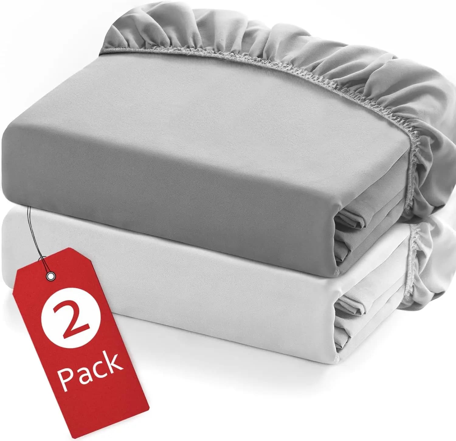 Set di 2 Lenzuola con Angoli Elasticizzati, Tasca Profonda per Materasso Fino a 35 cm, Lenzuola Ultra Morbide e Traspiranti in Grigio e Bianco