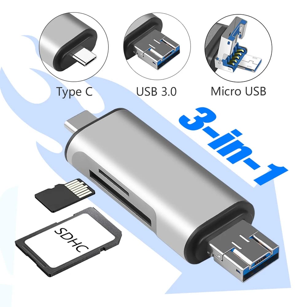 Lettore di schede USB 3.0 Micro USB tipo C Trasmissione ad alta velocità Adattatore OTG SDHC SD TF Lettore di schede MicroSD per tablet Telefono portatile