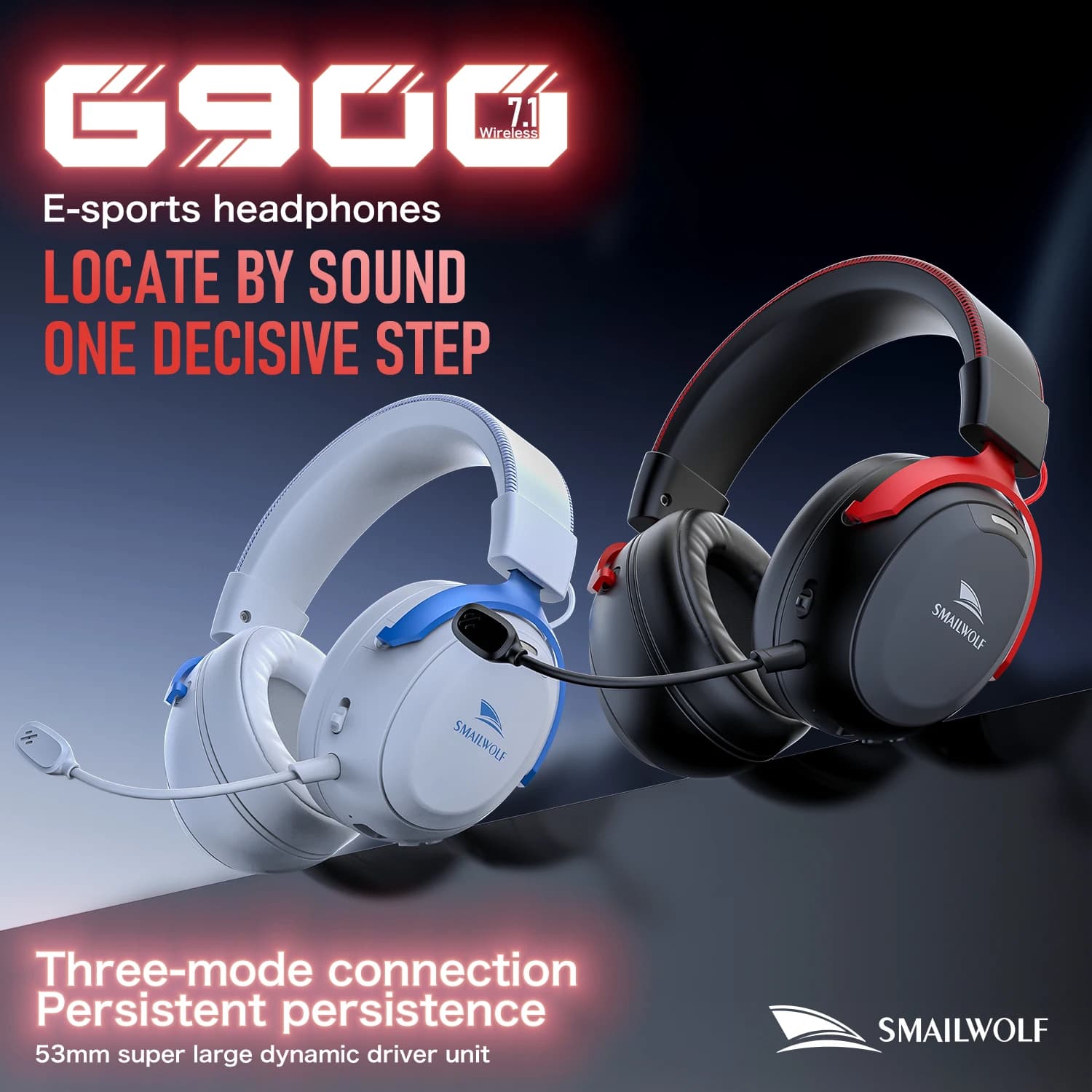 SMAILWOLF G900 Bluetooth 2.4G wireless gaming headphones with microphone and surround sound for PC, PS5, computer games, FPS