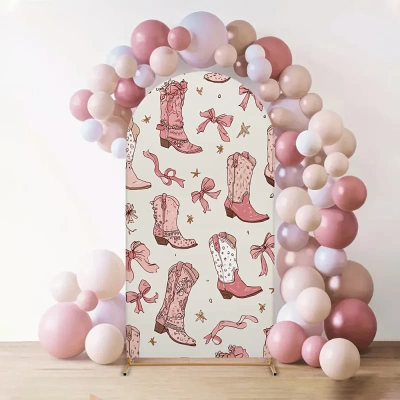 VIKAMA Copertura per Arco da Giardino a Tema Western Cowgirl, Stampa Fiocco e Stelle, Decorazione per Feste a Tema Cowboy Rosa