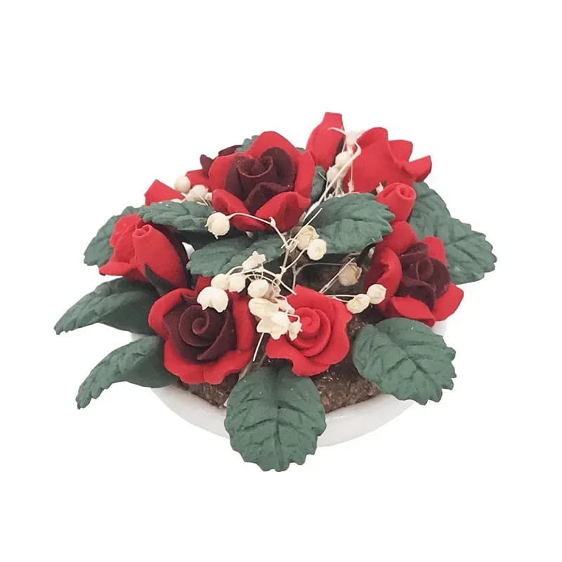 1/12 Miniature Doll House Accessories Mini Rose Plant Simulation Flower Model for Doll House Decoration